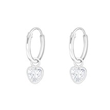 Hanging Heart 925 Silver Hoop Earrings with CZ Crystal - £13.22 GBP