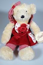 Betsy Rose Plush Bear 12&quot; Red Corduroy Dress Bows Pocket Heart Bestever NWT - £15.78 GBP