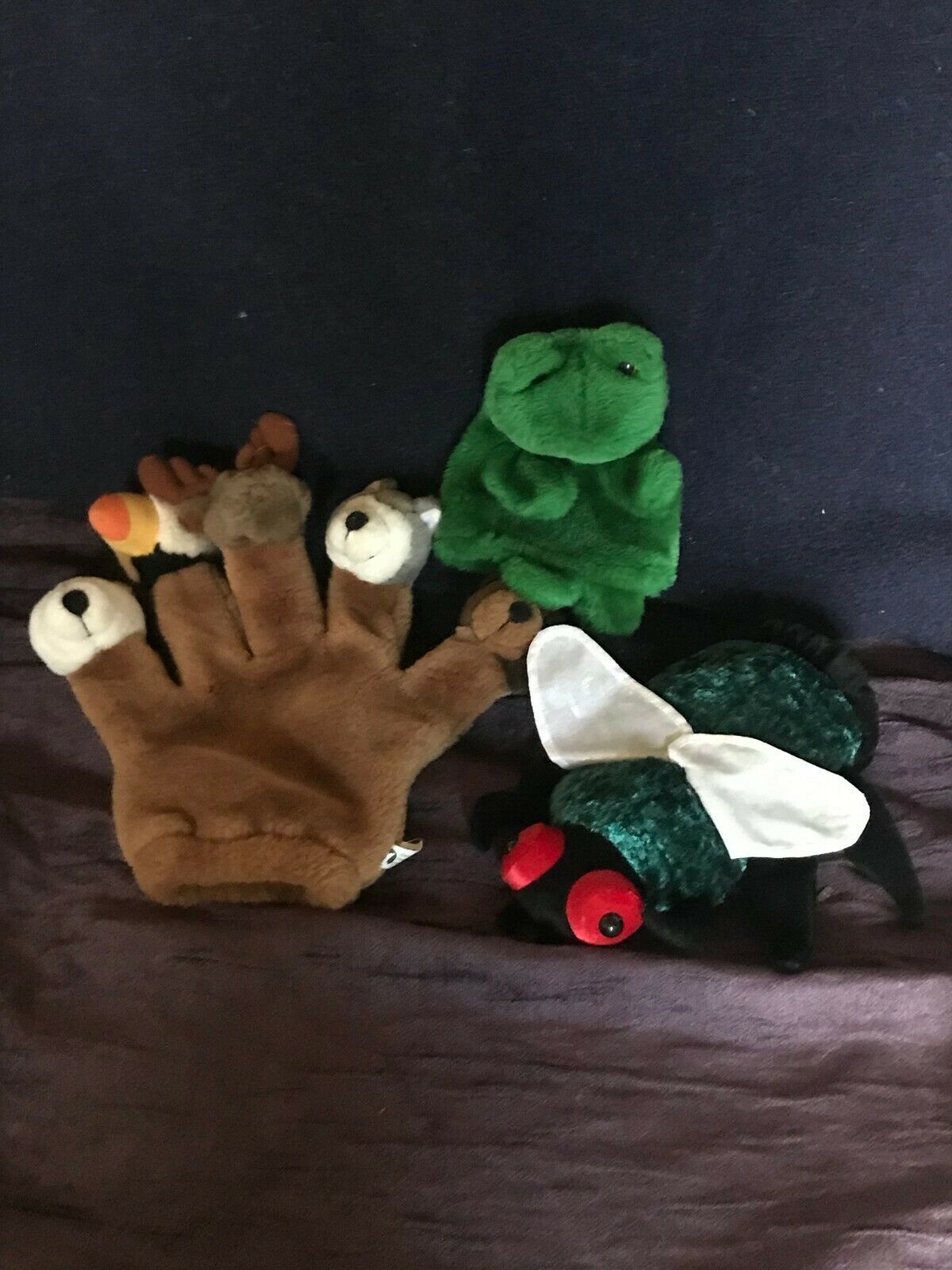 Lot of CalToy Plush Dark Green w Big Red Eyes Flying Insect Little Frog & Brown  - $14.89