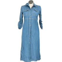 J. G. Hook Dress Women&#39;s 10 Blue Denim Button Front Roll Tab Sleeves - £20.24 GBP