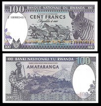 Rwanda P19, 100 Francs, zebras / Volcanoes, woman with baby UNC 1989 - £3.83 GBP