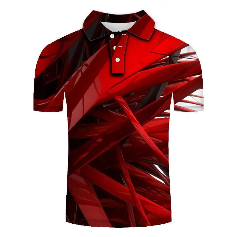 Sporting 2020 new Men Polo Shirt Summer ClAic Casual Red leaf printed Tops Short - £32.73 GBP