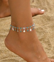 Seashell blue crystal charm ankle bracelet - $12.86