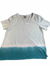 Chico’s Shirt Women’s Size 3 Dip-dye Tee Asymmetrical hem XL Blue V-Neck - £11.71 GBP