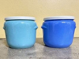 Vtg Glasbake Blue Coral And Seagram  Honey Whip Glass Jars With Lids - $24.04