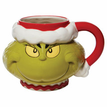 Dr. Seuss How The Grinch Stole Christmas Sculpted Santa Grinch 32 oz Ceramic Mug - £16.83 GBP