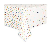 Unique Party 58253 7 x 4.5 ft Rainbow Polka Dot Plastic Tablecloth  - $6.00