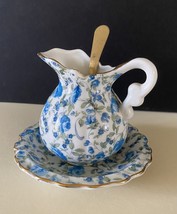 Royal Chintz 2179 Blue &amp; White Floral Gold Guilded Creamer Pitcher, Matching Bow - $20.00