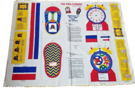 Vintage Kids Corner How to Tell Time Tie Shoes Fabric Craft Panel Sew 35&quot;x46&quot; - £7.72 GBP