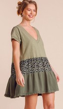 New UMGEE S L Sage Black V-Neck Knit Animal Print Tiered Dress Ruffle Hem - £21.54 GBP