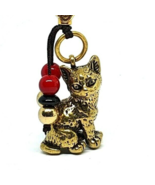 Brass Lucky Cat Keyring Lanyard Bead Button Cord Purse Bag Charm Solid M... - £7.31 GBP