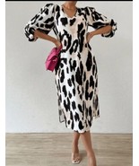 Leopard Print Half Lantern Sleeve Tunic Dress Size Large - £14.08 GBP