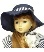 Porcelain Collectible Blue Dress Red Hair Doll With Hat 14.5&quot; Vintage - £18.28 GBP