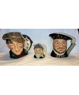 3 Lot Royal Doulton Toby Jugs Mug Henry VIII Poacher Don Quixote D6642 6... - £52.11 GBP