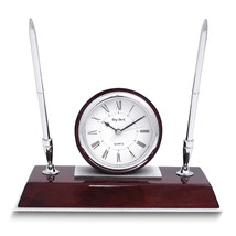 Dresden Polished Rosewood Finish Quartz Desk Clock with 2 Pens and Engra... - $197.42