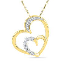 10k Yellow Gold Round Diamond Heart Love Fashion Pendant 1/20 Ctw - $160.00