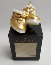 Christopher Radko Baby Shoes Ornament Glass Gold & White Lace Up Varsovia Poland - $24.70