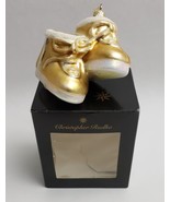 Christopher Radko Baby Shoes Ornament Glass Gold &amp; White Lace Up Varsovi... - £19.71 GBP