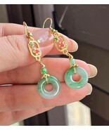 Natural Myanmar Icy Pure Green Jadeite Jade Earring  Grade A Green Donut... - $183.00