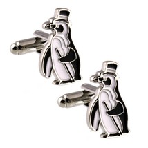 Penguin Cufflinks Top Hat Black White Dressed Up Dapper Animal With Gift Bag New - £10.35 GBP