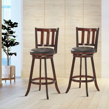 Set of 2 Wood Swivel Counter Height Dining Pub Bar Stools with PVC Cushioned Sea - £175.39 GBP