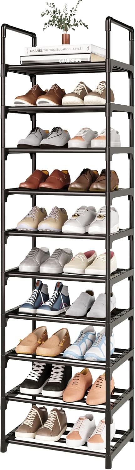 10 Tier Tall Shoe Rack Organizer 20-25 Pairs Shoe Tower Shelf,Metal Shoe... - $39.97