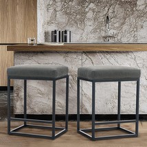 Alpha Home 24&quot; Bar Stool Counter Height Bar Stools With Footrest Pu, 2Pc. - £114.64 GBP