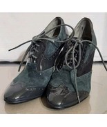 Jon Josef High Heel Shoes 7.5M Blue Gray Suede Leather Oxfords Lace Stea... - $35.20 CAD