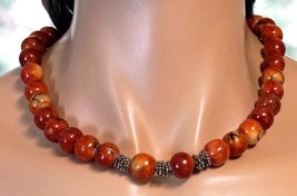 Vintage Natural Apple Coral Bead Necklace with Sterling Silver Clasp &amp; A... - $62.50