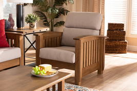 Cantu Mission Style Taupe Fabric Walnut Brown 1-Seater Lounge Chair - $6,482.64 MXN