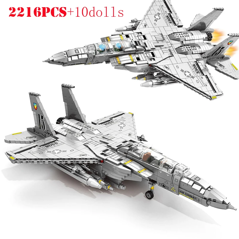 Military Air Force USA F-16 Fighter Jet Plane F-15 Eagle Building Blocks Army - £60.22 GBP+