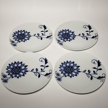 Set of 4 Crate &amp; Barrel Camille 6.5&quot; Bread &amp; Butter Plates Porcelain Blue Flower - £68.70 GBP