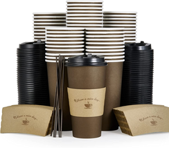 LITOPAK 100 Pack 20 Oz Paper Coffee Cups, Brown Disposable Coffee Cups with Lids - £30.40 GBP