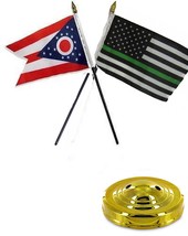 AES Ohio State &amp; Green Line USA 4&quot;x6&quot; Flag Desk Set Table Stick Gold Base - $3.88