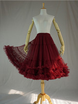 Burgundy Midi Tulle Skirt Outfit Women Custom Plus Size Full Fluffy Tulle Skirt