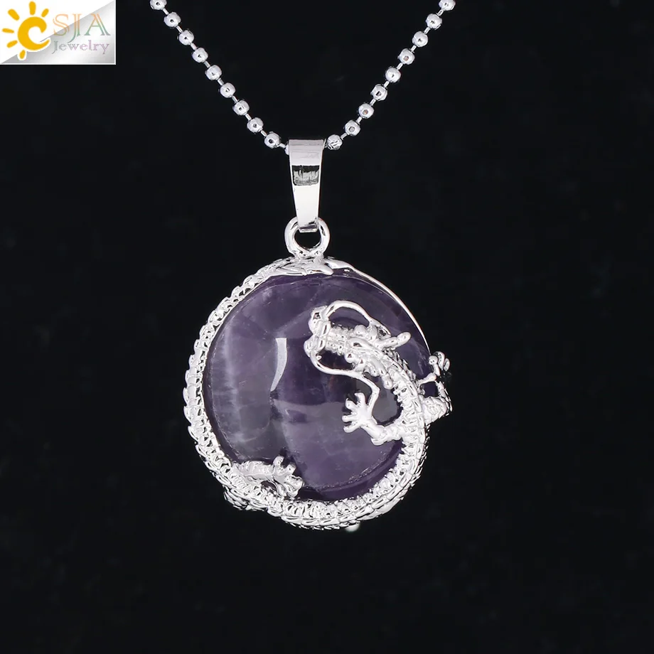 Dragon pendants women natural stone purple crystal pink quartz tiger eye lava rock flat thumb200