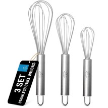 Zulay (3 Pack) Stainless Steel Whisk Set 8&quot; 10&quot; 12&quot; - Sturdy 7 Wire Whis... - $18.80