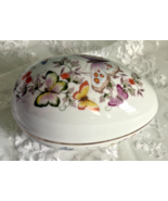 Avon Floral Butterfly Decorative Egg Trinket Box with 22k Gold Trim - $25.10