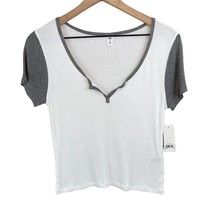 BP Nordstrom white grey short sleeved split neck ribbed slim fit baby tee medium - £11.76 GBP