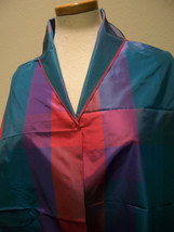 Stunning Designer Fabric Silk Taffeta Teal Purp Brick Magenta Squares 1.25Y + - £23.02 GBP