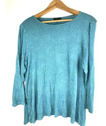 J Jill Wearever Collection Thin Knit Sweater Top Size M Blue Beachy Mini... - $50.85 CAD