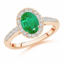 ANGARA Classic Oval Emerald Halo Ring with Diamond Accents for Women in 14K Gold - £1,469.47 GBP