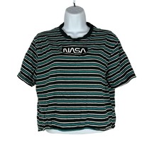 Vintage NASA Striped Cropped T-Shirt By Hyper Space Women&#39;s Size M - £14.63 GBP