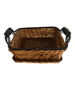 Vintage Rattan &amp; Wood Basket with Twisted Metal Handles – Rustic Farmhou... - €38,55 EUR
