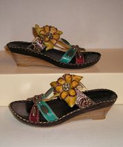 Spring Step Charlotte Women&#39;s Multi-color Leather Wedge Sandals Size 36 / 6 CUTE - £31.96 GBP