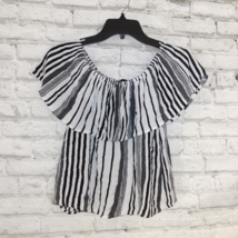Final Touch Top Womens Small Black White Striped Off the Shoulder Blouse Ruffle - £15.74 GBP