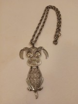 Vintage Silver Tone Articulated Puppy Dog Pendant with Chunky Rope Necklace 70&#39;s - £19.78 GBP