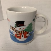 Vintage Small Stoneware Snowman Coffee Mug With Merry Christmas Holiday New - £7.88 GBP