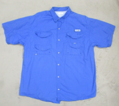 Columbia PFG Men&#39;s Short Sleeve Fishing Button Up Shirt Blue Size XL - £12.74 GBP