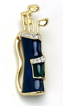 Krementz Women’s Gold Tone Blue Green Enamel Rhinestone Golf Bag Brooch Pin  - £17.38 GBP